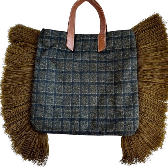 Anthropologie Handcrafted Embroidery Beaded Fringed Tote Bag Velour Wool Boho - Picture 12 of 16